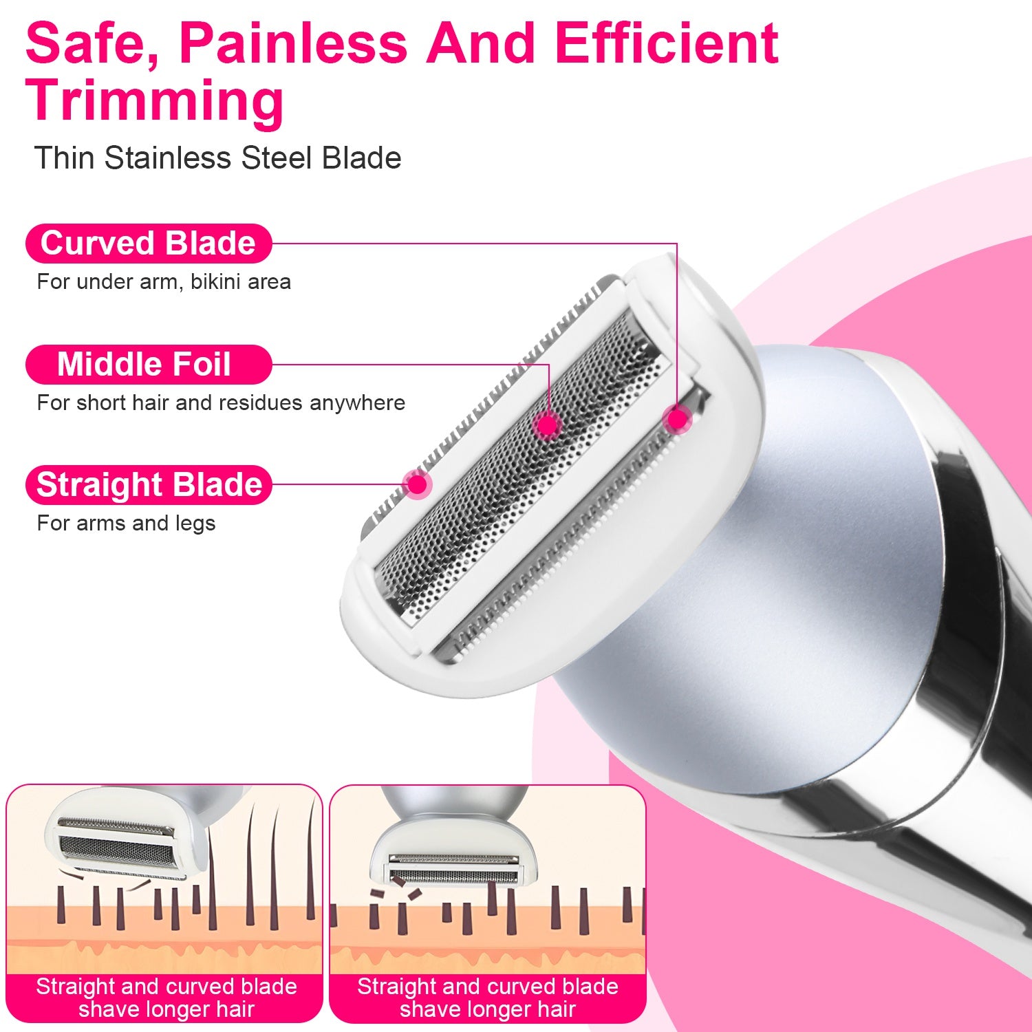 7 In 1 Electric Razor For Women Lady Hair Removal Epilators For Leg Face Arm Bikini Armpit Public Hairs IPX6 Wet And Dry Use Cordless Rechargeable Whole Body Trimmer And Shaver Kit - 5 - CJ
