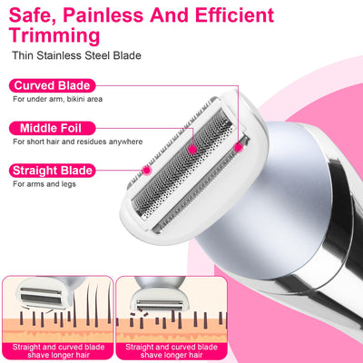 7 In 1 Electric Razor For Women Lady Hair Removal Epilators For Leg Face Arm Bikini Armpit Public Hairs IPX6 Wet And Dry Use Cordless Rechargeable Whole Body Trimmer And Shaver Kit - 5 - CJ