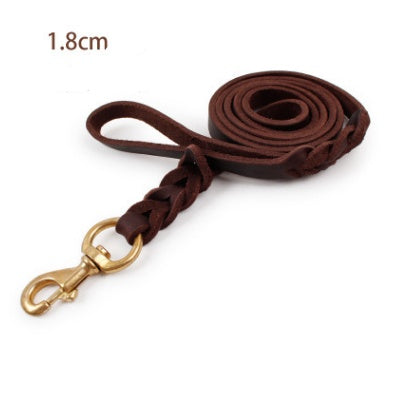 The first layer of leather dog leashes in the large dog chain demu training rope horse dog Golden Retriever dog rope - 0 - CJ - Brown - 18MMx120CM - CJJJCWGY00544 - Brown - 18MMx120CM