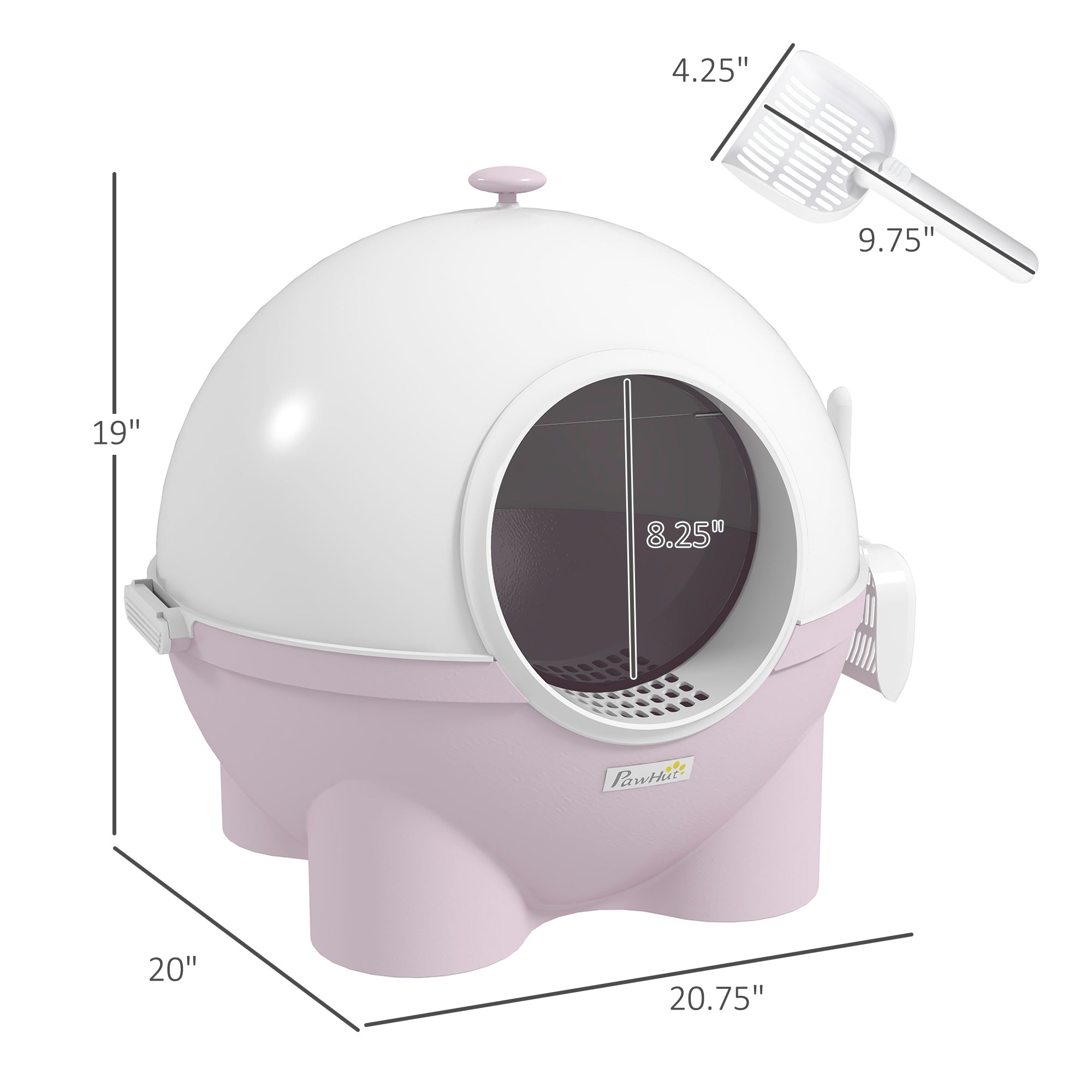 Hooded Cat Litter Box, Large Kitty Litter Pan with Lid, Scoop, Leaking Sand Pedal, Top Handle, Light Pink - 5 - CJ