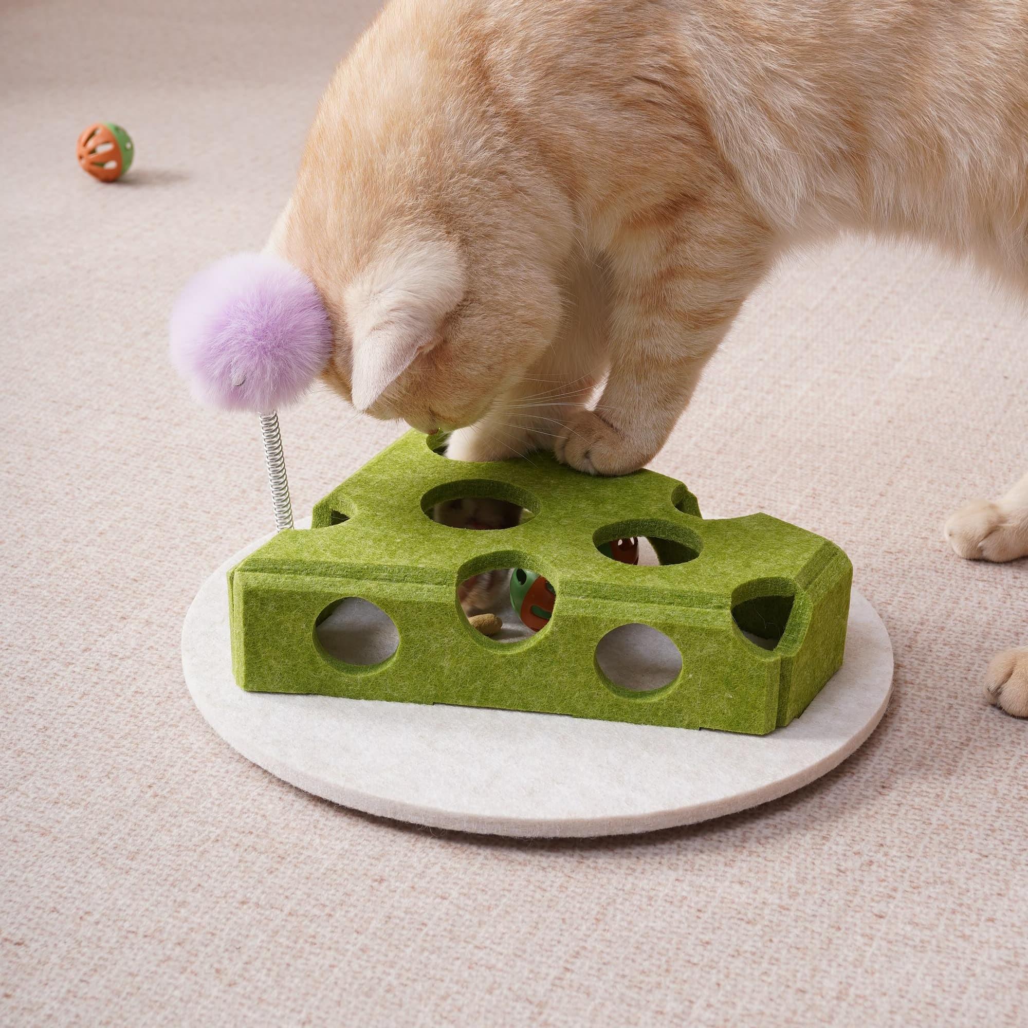 Cat Puzzle Toy With Ball And Spring-loaded Wand Felt Indoor Cat Toy Box Suction Cup Base Treat Puzzle Helps Cats Play Independently And Improves Their Intelligence. by Generic