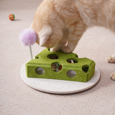 Cat Puzzle Toy With Ball And Spring - loaded Wand Felt Indoor Cat Toy Box Suction Cup Base Treat Puzzle Helps Cats Play Independently And Improves Their Intelligence. - 5 - CJ