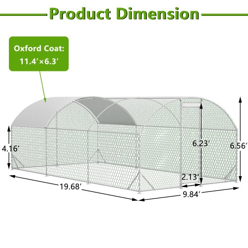 Large Chicken Coop Metal Chicken Run With Waterproof And Anti - UV Cover, Dome Shaped Walk - in Fence Cage Hen House For Outdoor And Yard Farm Use, 1 Tube Diameter, 9.84 X 19.68 X 6.56 - 5 - CJ