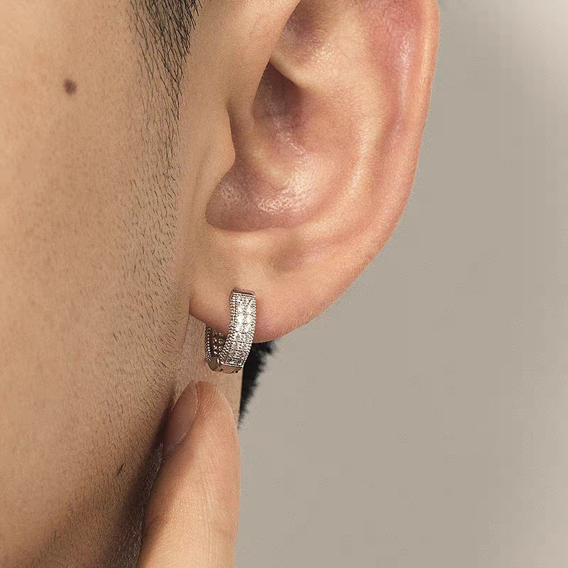 1 Pair Men's Hip Hop Zircon Hoop Earrings,Sparkling, Sleek Luxury,Versatile And Stylish