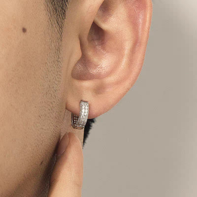 1 Pair Men's Hip Hop Zircon Hoop Earrings,Sparkling, Sleek Luxury,Versatile And Stylish - 5 - CJ