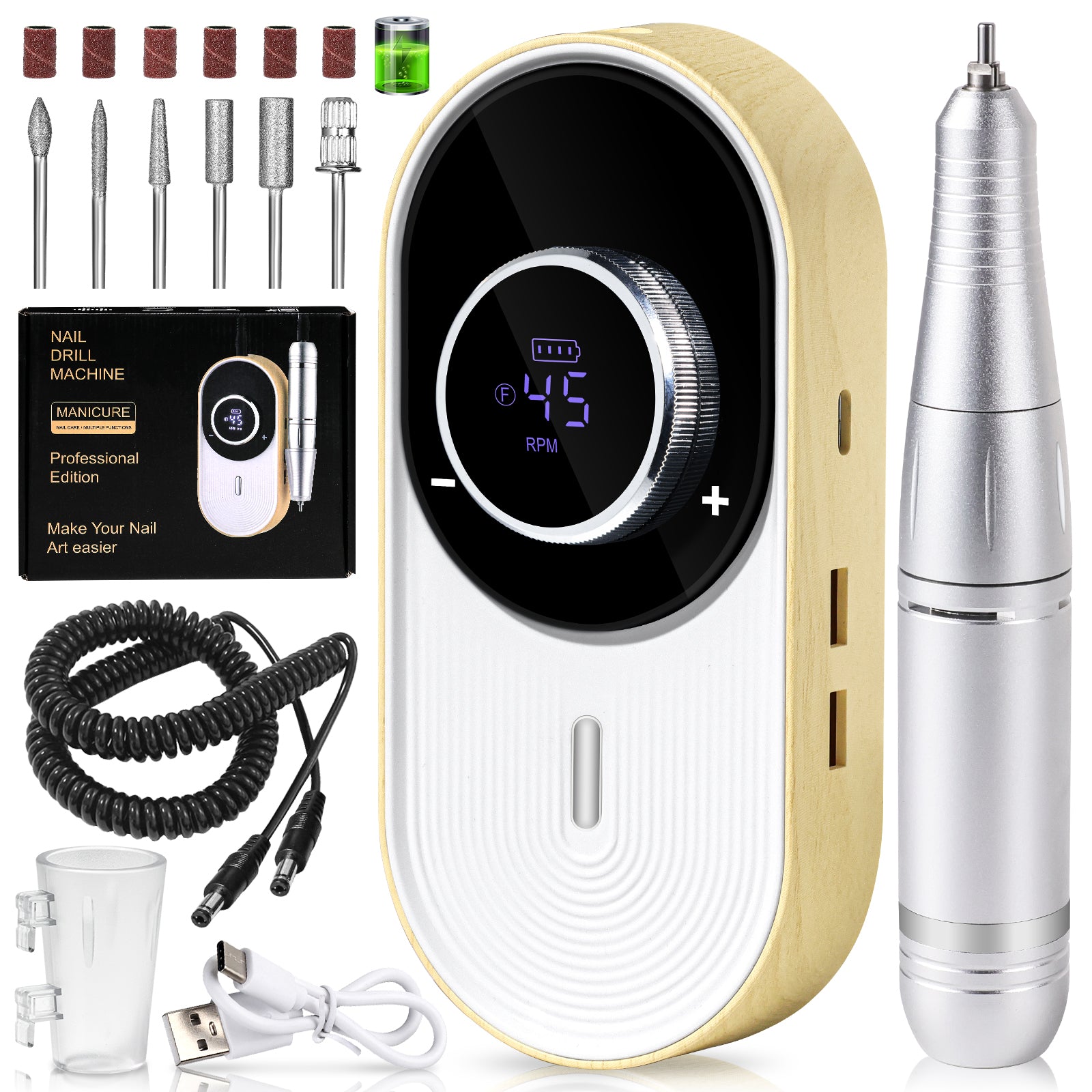 Nail Drill Machine - 4500RPM Nail Drills For Acrylic Nails Professional With 6 Drill Bits For Electric Nail File Manicure Pedicure Home Use - 5 - CJ