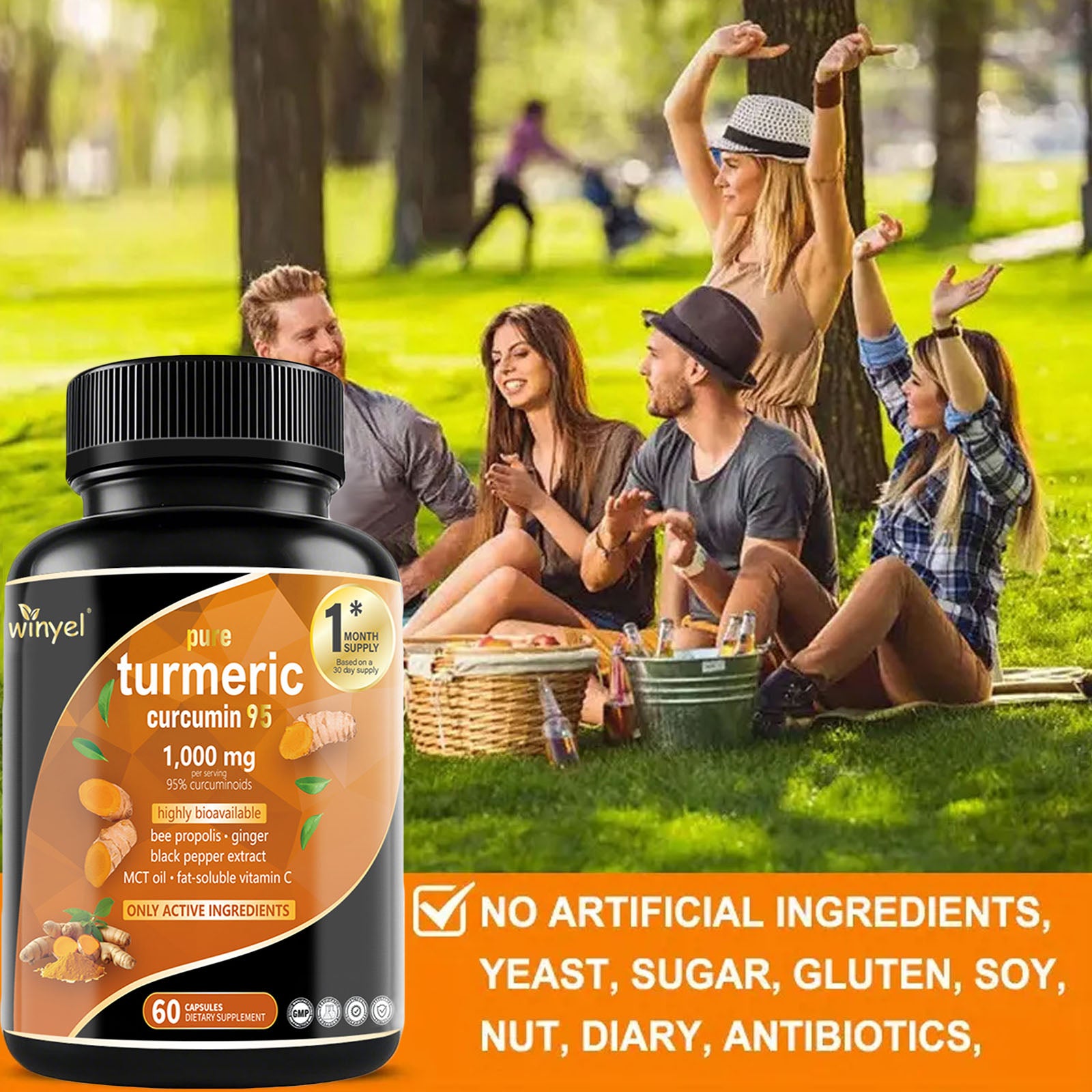 Premium Turmeric Curcumin Supplements 1000mg - Great Absorption Rate - Supports Heart, Brain And Joint Health - 60 Capsules - 5 - CJ