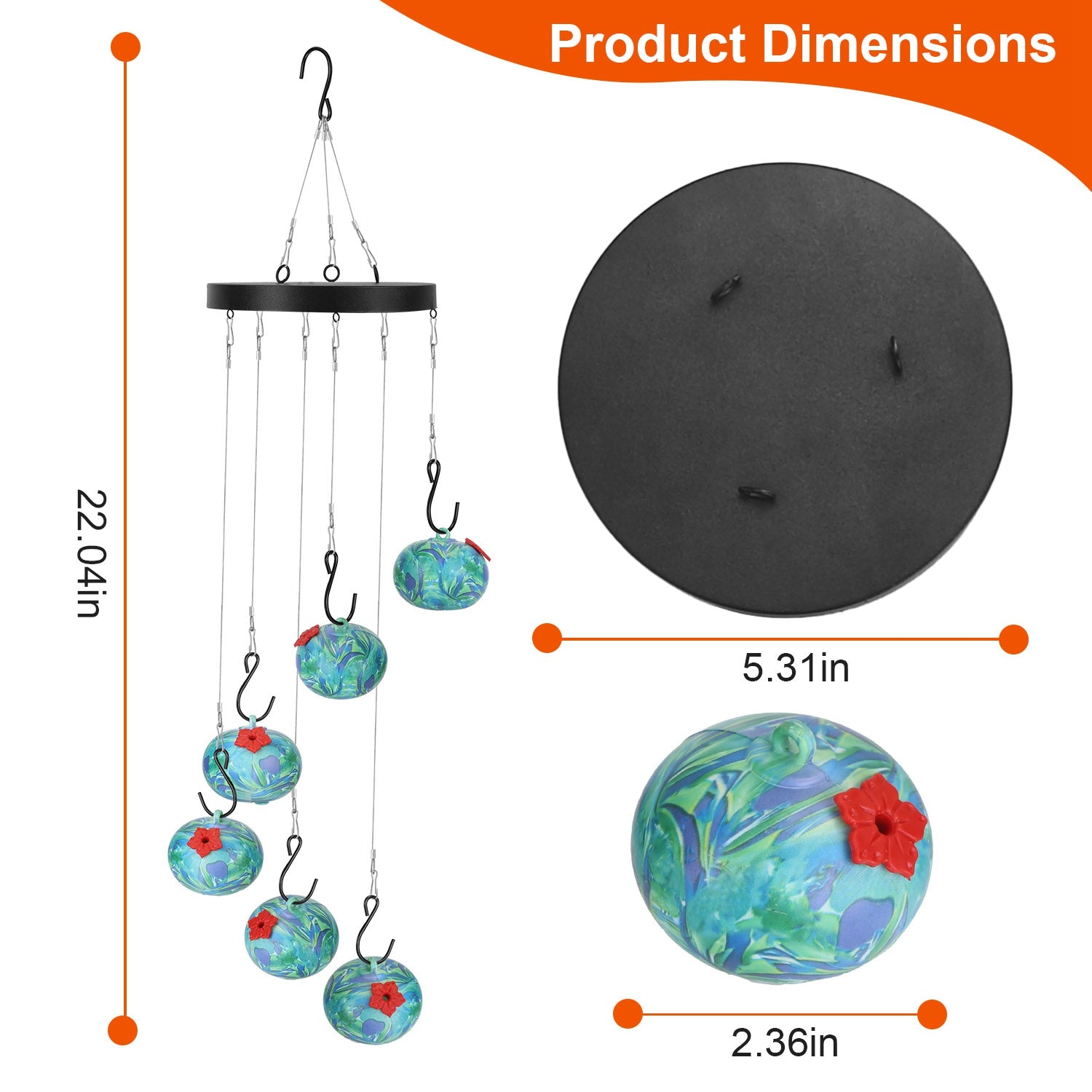 1Pc Wind Chimes Humming Bird Feeder Ant And Bee Proof Outdoor Hanging Hummingbird Feeder For Viewing Decoration For Garden Patio Yard Balcony - 5 - CJ