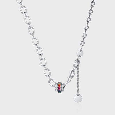 Colorful Zirconium Pendant Sweater Necklace Multi Layer Splicing Round Brand Advanced Heavy Industry Design Sweater Collar Chain - 4 - CJ