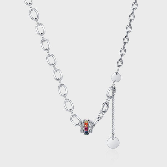 Colorful Zirconium Pendant Sweater Necklace Multi Layer Splicing Round Brand Advanced Heavy Industry Design Sweater Collar Chain - 4 - CJ