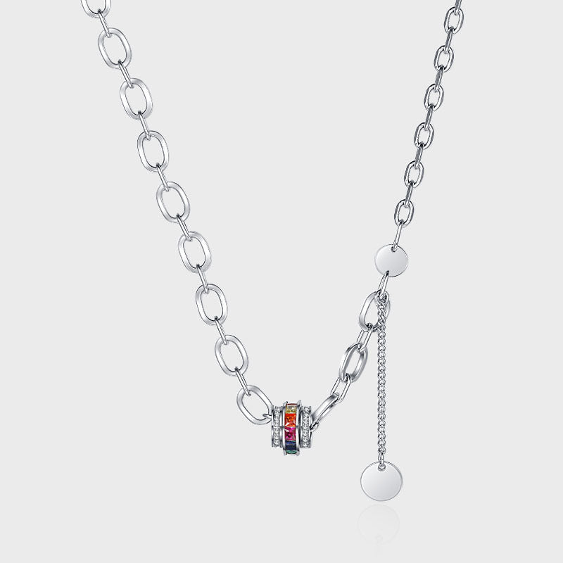 Colorful Zirconium Pendant Sweater Necklace Multi Layer Splicing Round Brand Advanced Heavy Industry Design Sweater Collar Chain - 4 - CJ