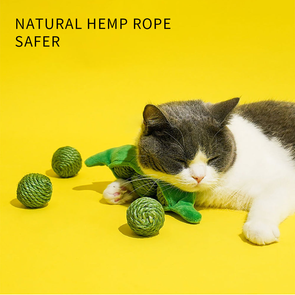 3PCS Cat Toy Balls, Interactive Pet Play Balls Sisal Rope Scratching Chew Ball Toy With Rustling Sound Pea Pod Storage For Indoor Kitten Training Hunting - 5 - CJ
