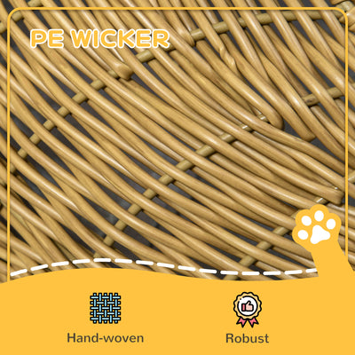 Rattan Cat Bed with Washable Cushion for Cats, Puppies, Light Brown - 5 - CJ