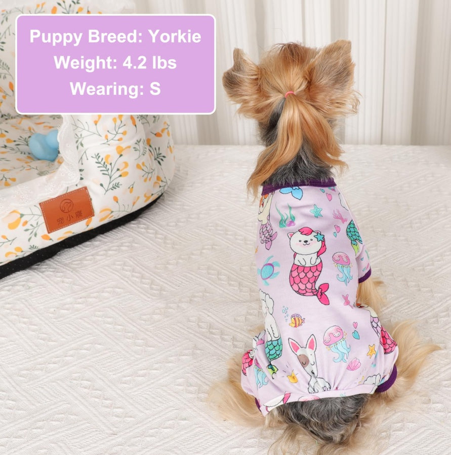 Dog Pajamas Pjs Spring Summer Dog Clothes For Small Dogs Girl Boy, Soft Stretchy Tiny Chihuahua Yorkie Puppy Clothes Doggie Onesies Cat Pet Jammies Outfit, Mermaids - 5 - CJ