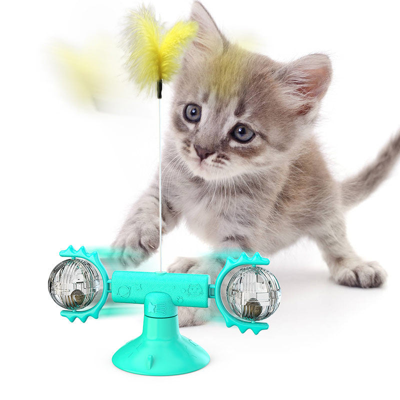 Cat Rotating Windmill Multi - Function Toys Itch Scratching Device Teeth Shining Toy - 0 - CJ - Blue Turntable - CJJJCWGY01430 - Blue Turntable