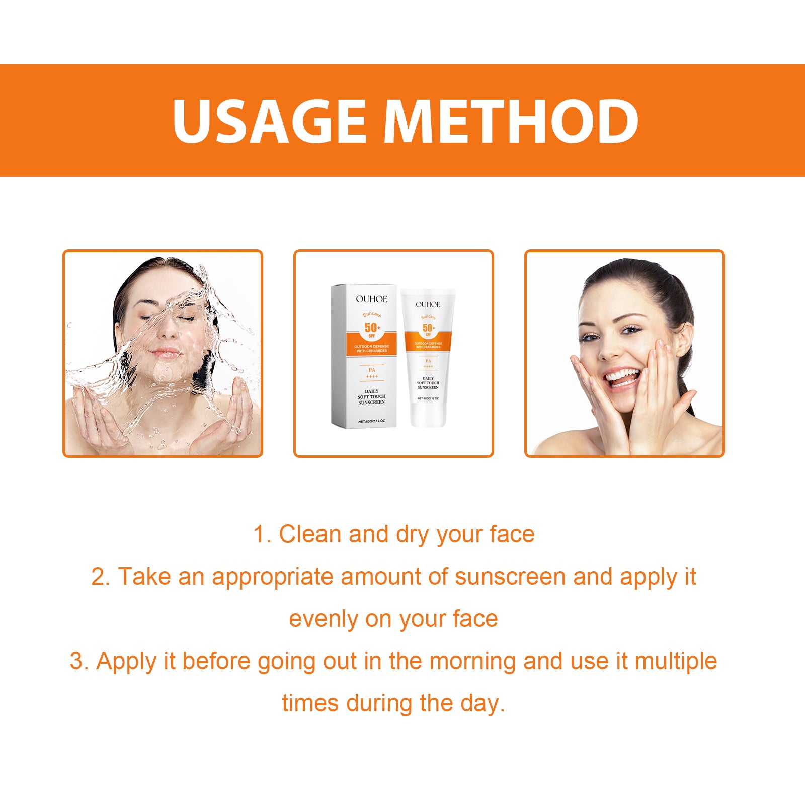 OUHOE Daily Soft Touch Sunscreen, Gentle Facial Body Skin Non - Sticky Non - Fake White Protection Moisturizing Anti - Uv Cream - 5 - CJ