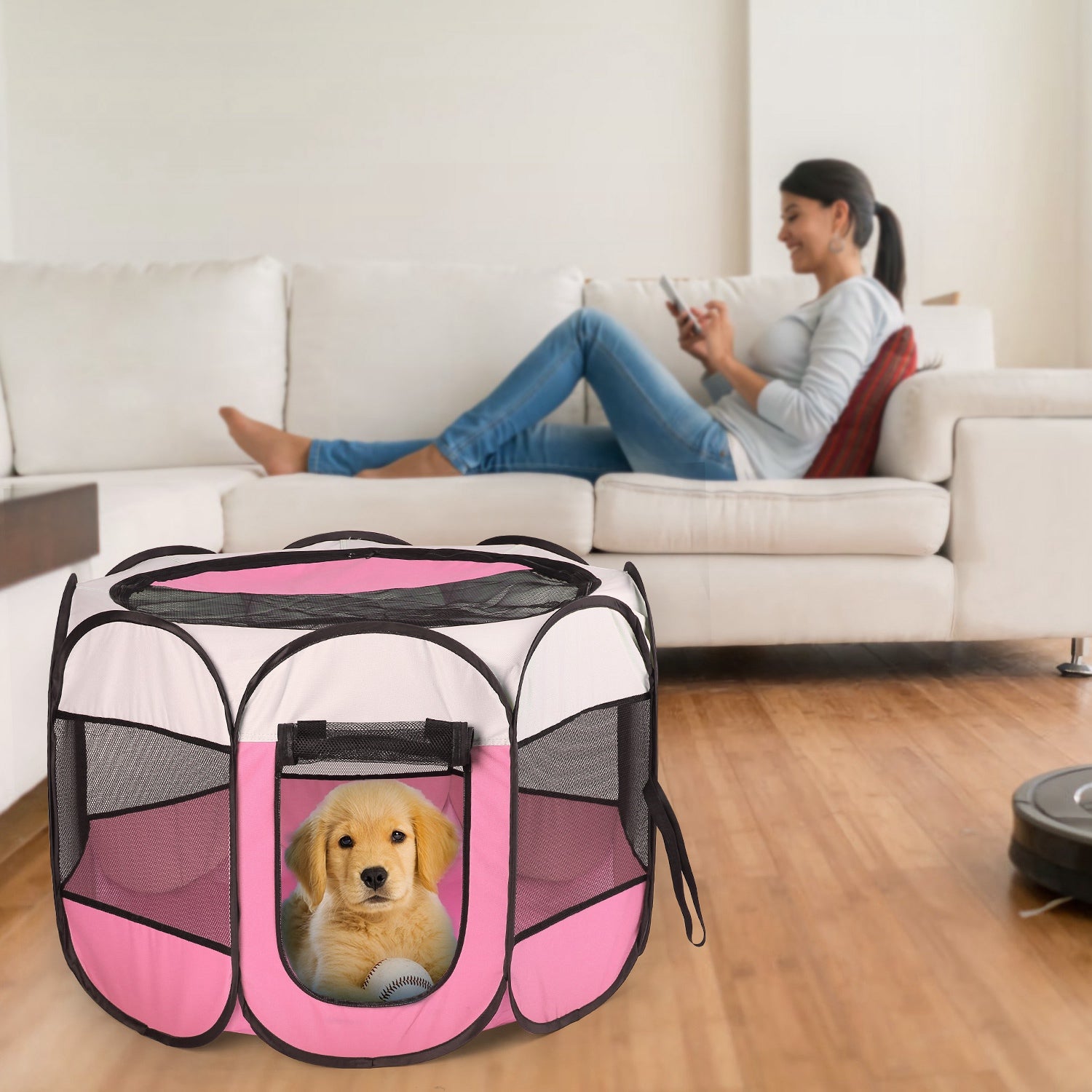 Pink - Blue Options - 1Pc Portable Foldable Pet Tent Exercise Pen Kennel Removable Zipper Top And Bottom Water Resistant Indoor Outdoor Use For Dogs Cats Other Pets - 5 - CJ