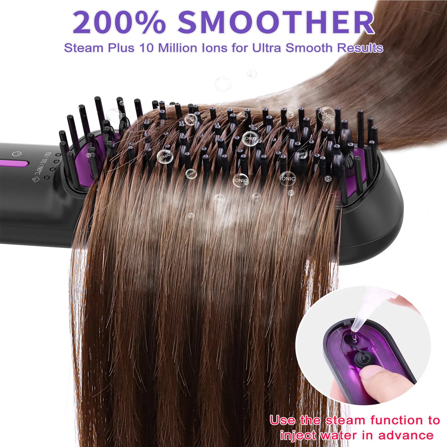 Hair Straightener Brush, Ionic Plus Steam Straightening Brush For Smooth, Anti - frizz Hair, Anti - Scald Ceramic Straightening Comb, Heated Straightener Brush Flat Iron Fast Heating For Home Salon - 5 - CJ