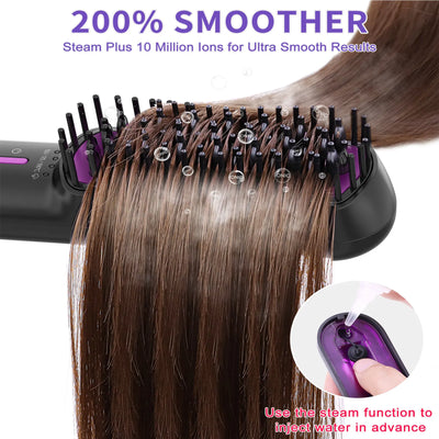 Hair Straightener Brush, Ionic Plus Steam Straightening Brush For Smooth, Anti - frizz Hair, Anti - Scald Ceramic Straightening Comb, Heated Straightener Brush Flat Iron Fast Heating For Home Salon - 5 - CJ