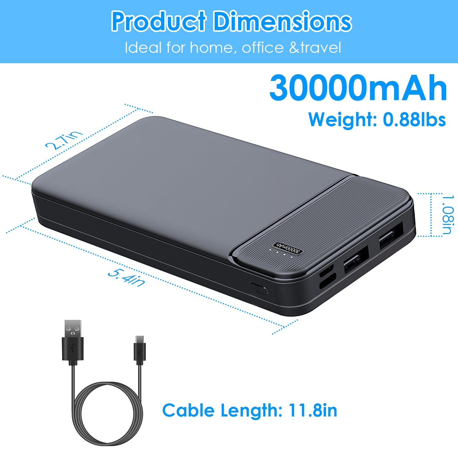 1Pc 30000mAh 20000mAh 1W MAh Fast Charging Power Bank With 1 USB Cable Fit For IOS Phone 15 14 13 And More - 5 - CJ