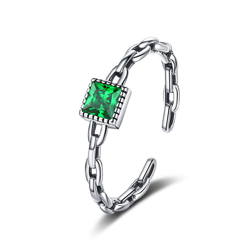 S925 Sterling Silver Emerald Zircon Chain Ring - 4 - CJ