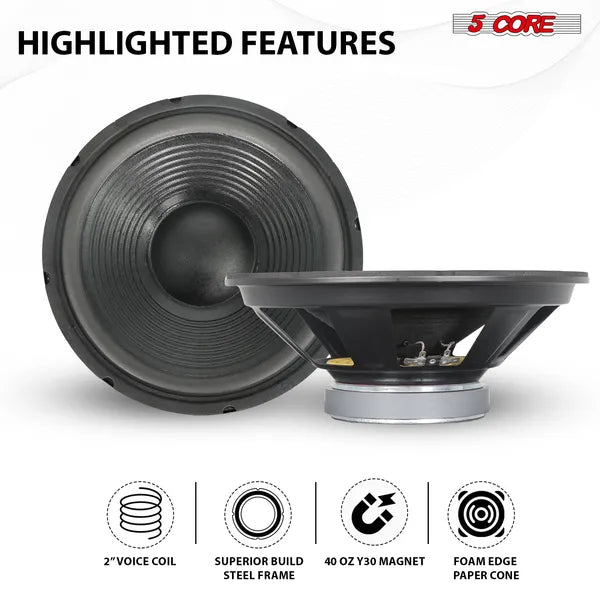 5 Core 12 Inch Car Woofer Audio 300W 4Ohm Deep Bass Replacement Sub Woofer Component Loud Speaker