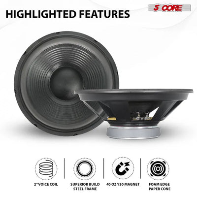 5 Core 12 Inch Car Woofer Audio 300W 4Ohm Deep Bass Replacement Sub Woofer Component Loud Speaker - 5 - CJ