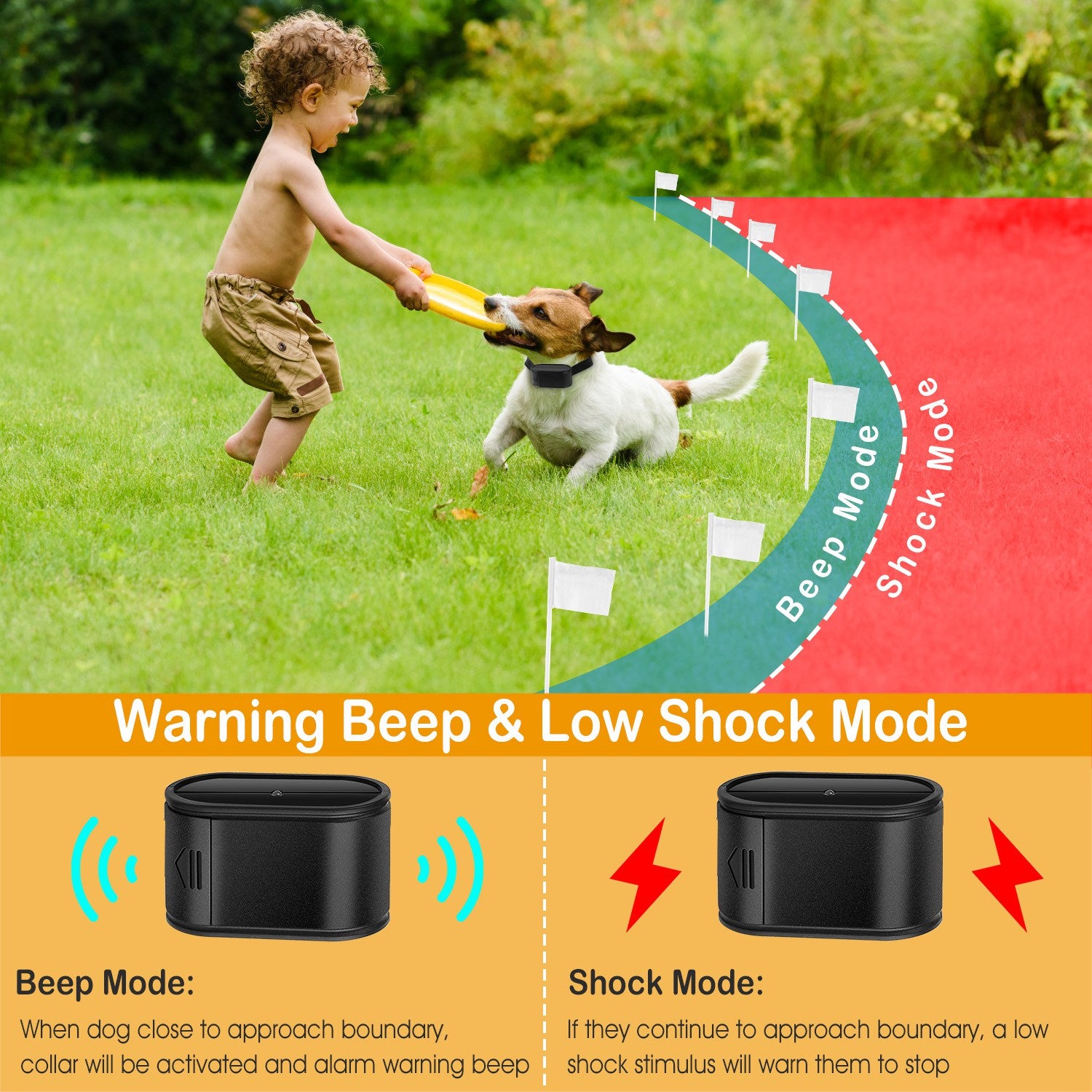 1Set Electric Dog Fence System Pet Tone Shock Boundary Containment Water Resistant Collar Receiver For Small Medium Large Dog - 5 - CJ