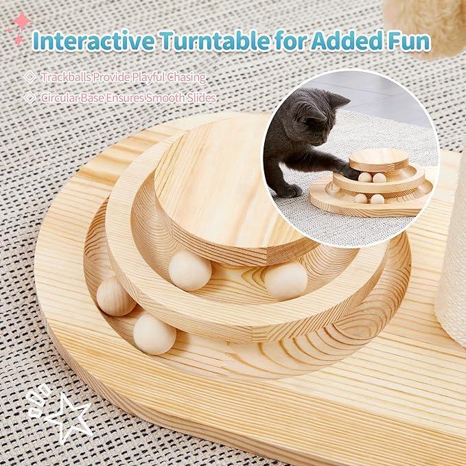 Mushroom Sisal Rope 2 In 1 Wooden Interactive Ball Track Ball Cat Scratching Post Cat Scratching Board - 5 - CJ