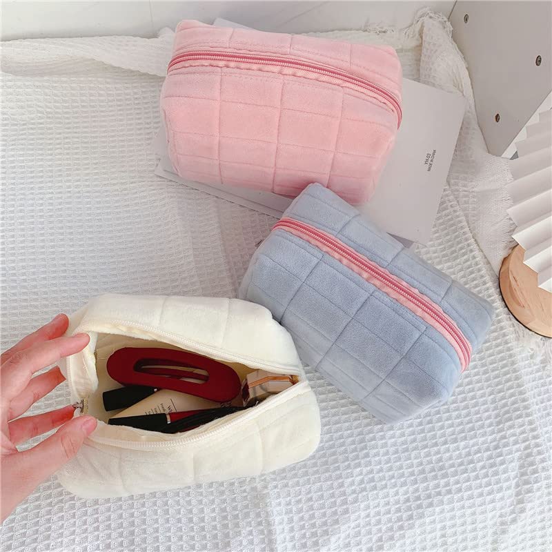 Plush Makeup Bag Checkered Cosmetic Bag Cosmetic Travel Bag Large Zipper Travel Toiletry Bag Portable Multi Functional Capacity Bag Cute Makeup Brushes Storage Bag For Women - 5 - CJ