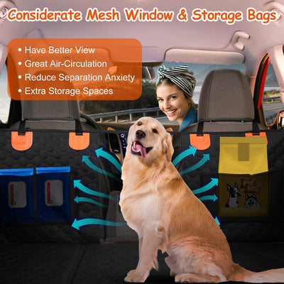 Dog Car Back Seat Cover With Zipper Mesh Window Storage Bags Waterproof 600D Oxford Cloth Car Seat Protector With Slide Flaps For Cars Trucks SUVs - 5 - CJ