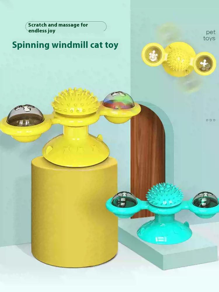 Interactive Windmill Cat Toy With LED Light Ball, Suction Cup, And Catnip Indoor Cat Exercise And Entertainment Set. - 5 - CJ