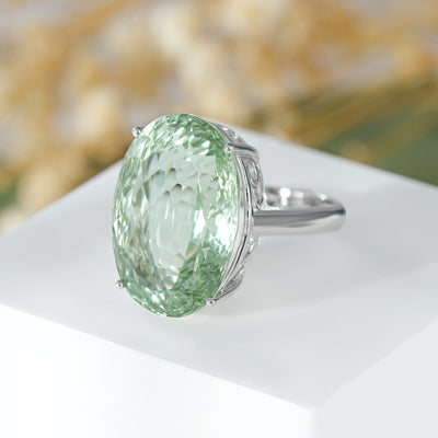 S925 Sterling Silver Green Amethyst Ring For Women Luxury Premium Retro Gem - 4 - CJ