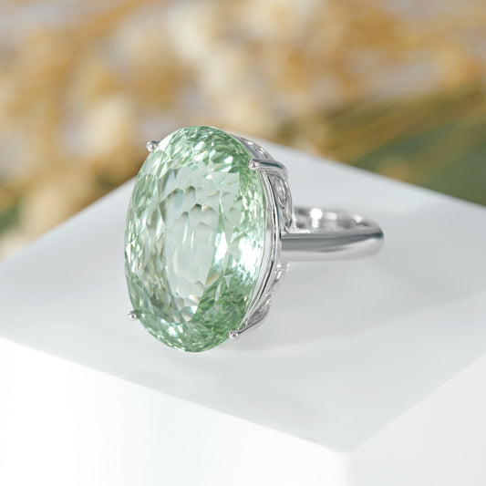 S925 Sterling Silver Green Amethyst Ring For Women Luxury Premium Retro Gem - 4 - CJ