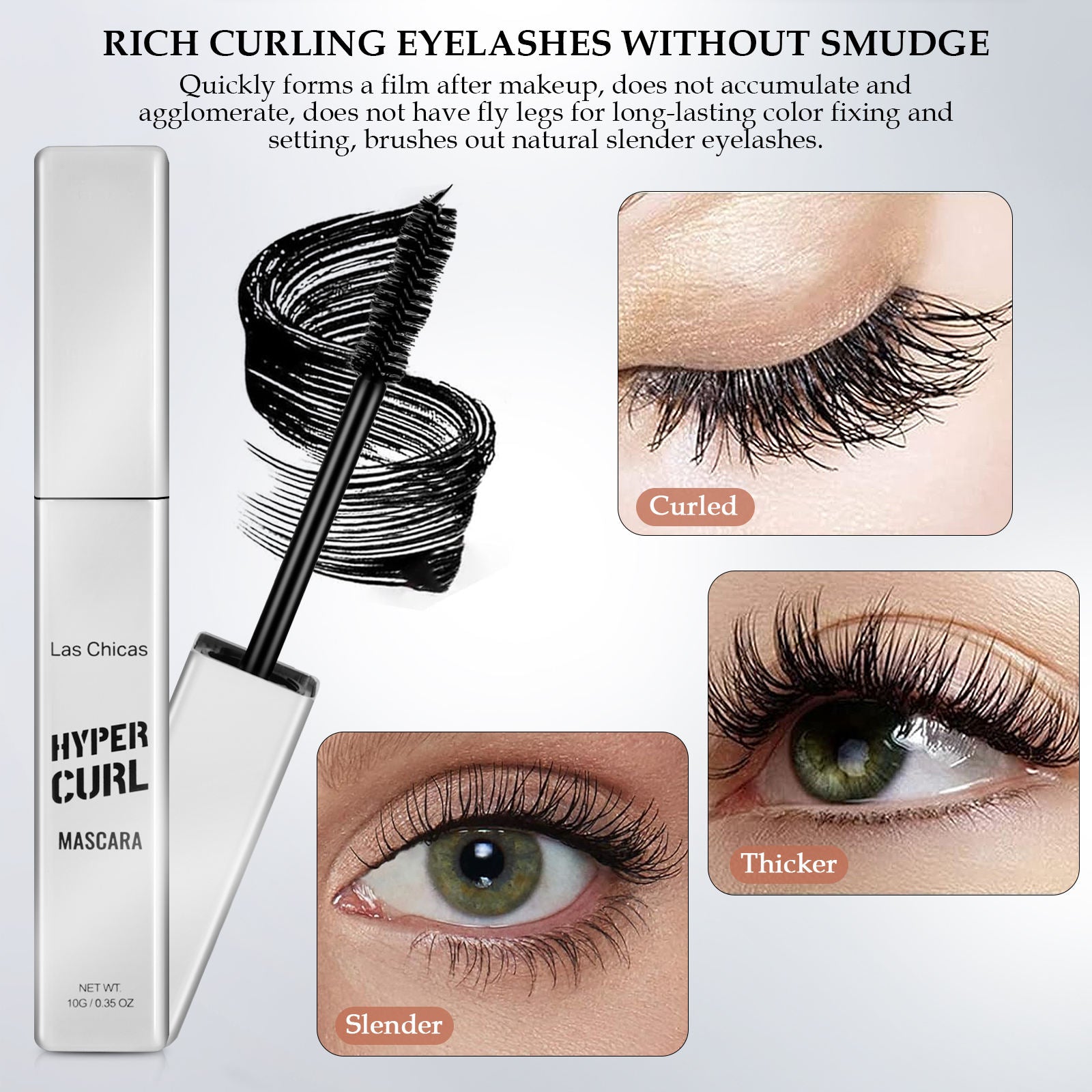 2pcs Las Chicas 12 - hour Long - lasting Waterproof 10ml Ultra Volumizing Lengthening Clump - free Oil - proof Black Mascara - 5 - CJ