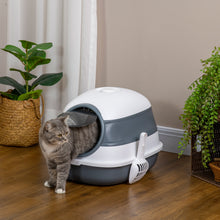 Dome Covered Cat Litter Box with Lid, White and Gray - 5 - CJ