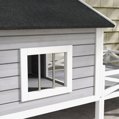 PawHut Small Medium Dog House With Porch, Grey - 5 - CJ