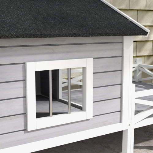 PawHut Small Medium Dog House With Porch, Grey - 5 - CJ