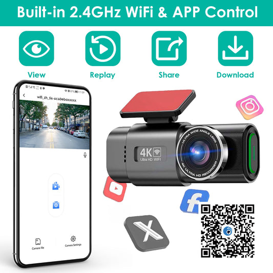 1Pc 4K 1080P Car Dash Cam 2.4GHz WiFi Car Camera Mini Driving Recorder With 140 Degree Wide Angle APP Control Night Vision G - sensor Loop Recording - 5.0 - cjdropshipping