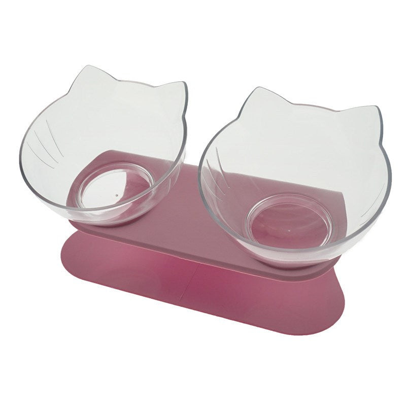Cat Double Bowl Cat Food Bowl Protects Cervical Vertebra - 0 - CJ - Two clear pink - CJJJCWGY00683 - Two clear pink