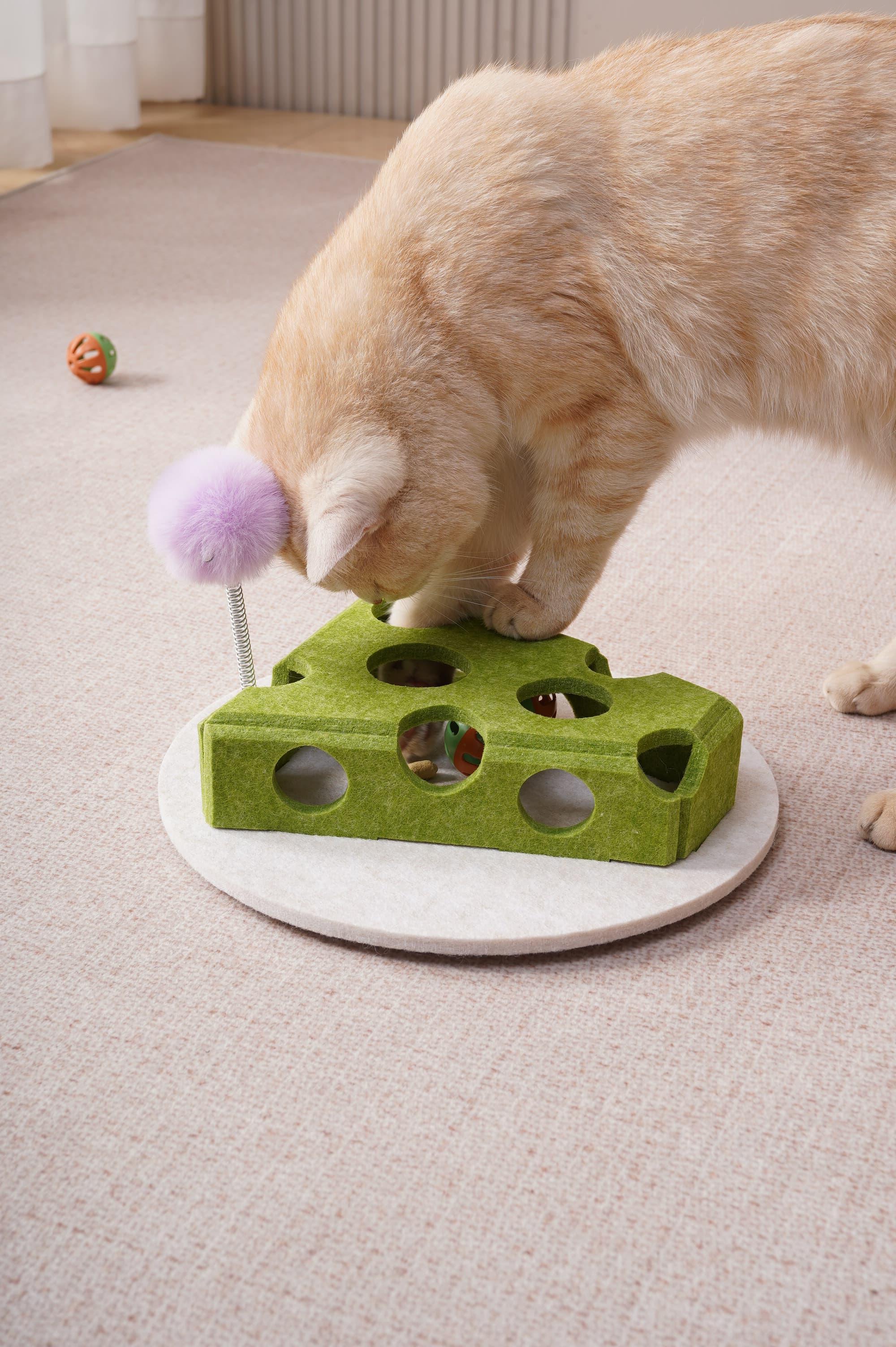 Cat Puzzle Toy With Ball And Spring-loaded Wand Felt Indoor Cat Toy Box Suction Cup Base Treat Puzzle Helps Cats Play Independently And Improves Their Intelligence. by Generic
