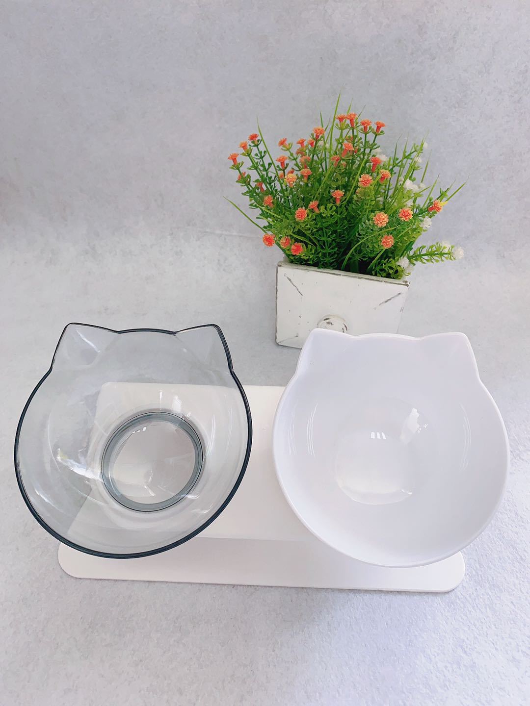 Cat Double Bowl Cat Food Bowl Protects Cervical Vertebra - 0 - CJ - Transparent white - CJJJCWGY00683 - Transparent white