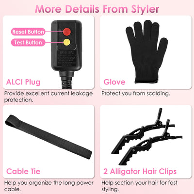 1Pc 5 In 1 Hot Air Styler Straightener Curler Dryer Automatic Wrap Styler Hair Dryer Brush Set With 3 Temp Settings ALCI Plug Glove Cable Tie 2 Alligator Hair Clips - 5 - CJ