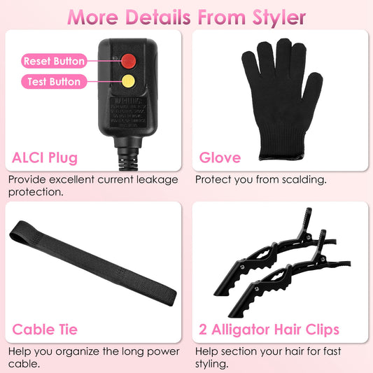 1Pc 5 In 1 Hot Air Styler Straightener Curler Dryer Automatic Wrap Styler Hair Dryer Brush Set With 3 Temp Settings ALCI Plug Glove Cable Tie 2 Alligator Hair Clips - 5 - CJ