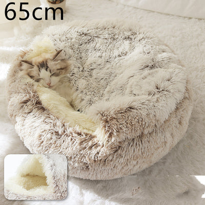 2 In 1 Dog And Cat Bed Pet Winter Bed Round Plush Warm Bed House Soft Long Plush Pets Bed Pet Products - 0 - CJ
