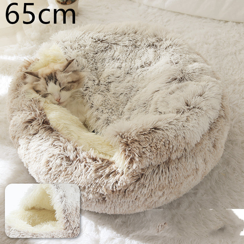 2 In 1 Dog And Cat Bed Pet Winter Bed Round Plush Warm Bed House Soft Long Plush Pets Bed Pet Products - 0 - CJ