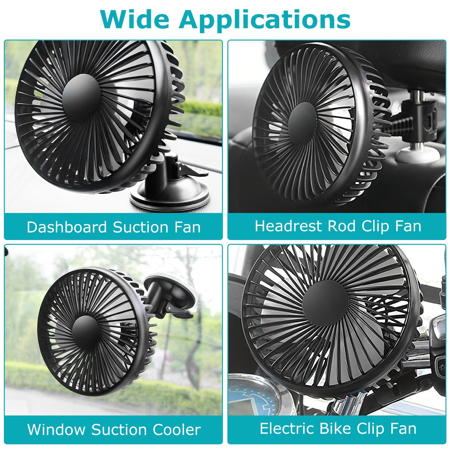 1Pc Car Cooling Fan Portable Rotatable USB Vehicle Fan Backseat Clip Fan Dashboard Window Suction Fan For SUV RV Pickup With 3 Speeds - 5 - CJ