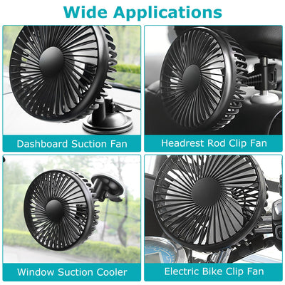 1Pc Car Cooling Fan Portable Rotatable USB Vehicle Fan Backseat Clip Fan Dashboard Window Suction Fan For SUV RV Pickup With 3 Speeds - 5 - CJ