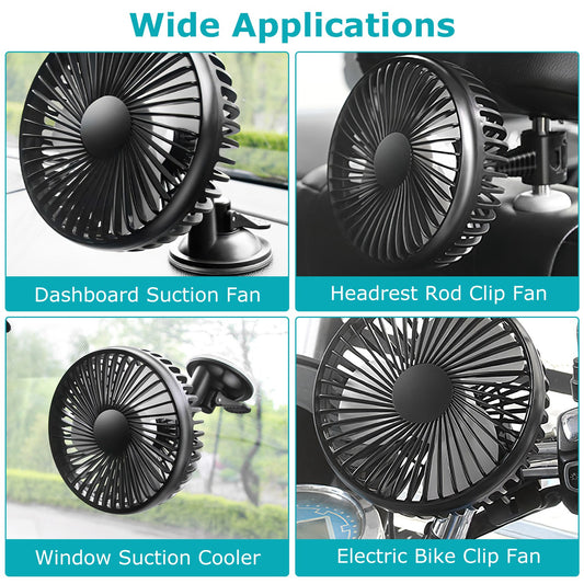 1Pc Car Cooling Fan Portable Rotatable USB Vehicle Fan Backseat Clip Fan Dashboard Window Suction Fan For SUV RV Pickup With 3 Speeds - 5 - CJ