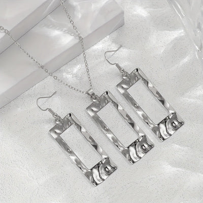 Lxalry Gold - Toned Hammered Geometric Jewelry Set, Recycled Alloy Necklace & Earrings For Women, Eco - Friendly Hypoallergenic Accessories For Daily Party Formal - 5 - CJ
